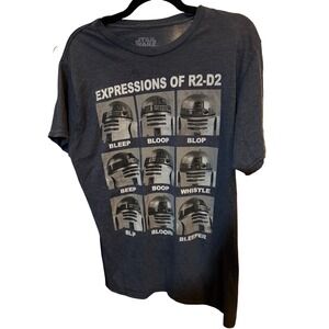 Star Wars Graphic Tee Expressions of R2-D2 Droid Shirt Men Large Gray Excellent